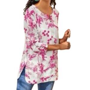 Soft Surroundings Embroidered Floral Etienne Tunic Boho Cottage Coastal Travel